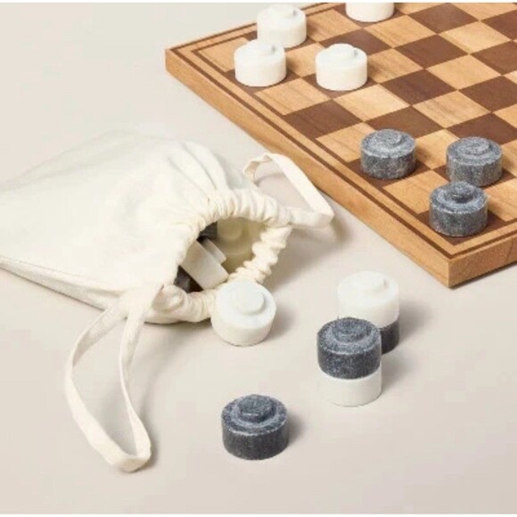 Open Box Wood & Marble Checkers Board Game- Hearth & Hand with Magnolia - Picture 3 of 4